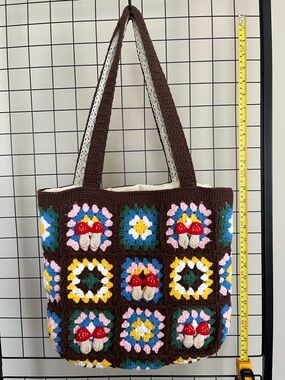 Handmade Brown Crochet Mushroom Tote Bag